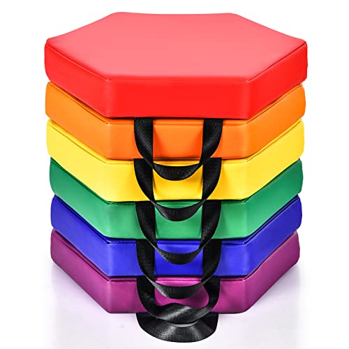 Costzon 6-Piece 15 inch Kids Floor Cushion, 2" Thick Waterproof Daycare Preschool Hexagon Foam Cushion with Handle for Toddlers, Soft Flexible Seating for Classroom, Home, Kindergarten or Nursery - color: Assorted, size: 15'' x 13.5'' x 2'' (Hexagon)