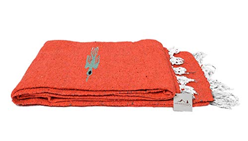 Open Road Goods Mexican Thunderbird Yoga Blanket, Handwoven Throw for Yoga, Meditation, and Home Décor – Versatile Blanket for Beach, Picnic, Camping, or Outdoor Use - color: Tangerine