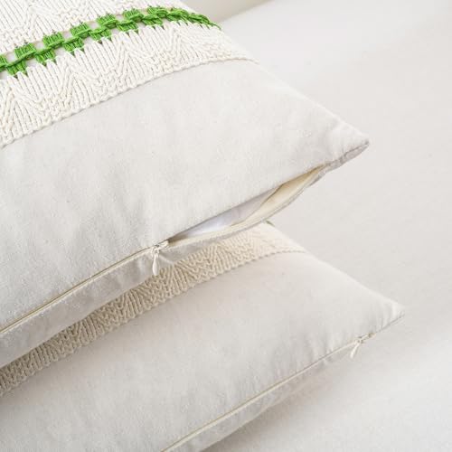 Fancy Homi Set of 2 Boho Lime Green Decorative Throw Pillow Cover 16x16 Inch for Couch Bed Sofa, Aesthetic Modern Organic Farmhouse Home Decor, Soft Cotton Cute Accent Macrame Woven Cushion Case - color: Lime Green, size: 16" x 16" (Pack of 2)