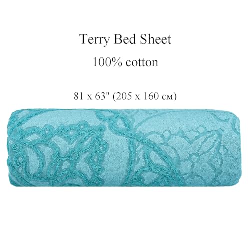 100% Cotton Throw Blanket for Couch Sofa or Bed All Season Terry Blankets & Throws, Lightweight & Breathable Cotton Blanket, Picnic Rug, Terry Bed Sheet (Turquoise) - color: Turquoise
