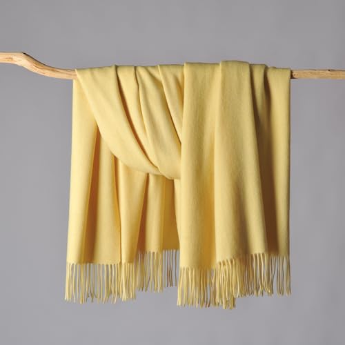 CUDDLE DREAMS Premium Cashmere Throw Blanket with Fringe, Luxuriously Soft (Yellow) - color: Yellow