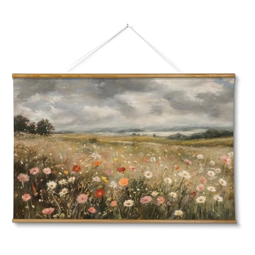 ARPEOTCY Extra Large Vintage Framed Wall Art, 36x54 Inch Colorful Wild Flowers Landscape Hanging Framed Wall Art Decor for Living Room Bedroom Office, Retro Rustic Home Decor Aesthetic - color: Sunny Flower Field