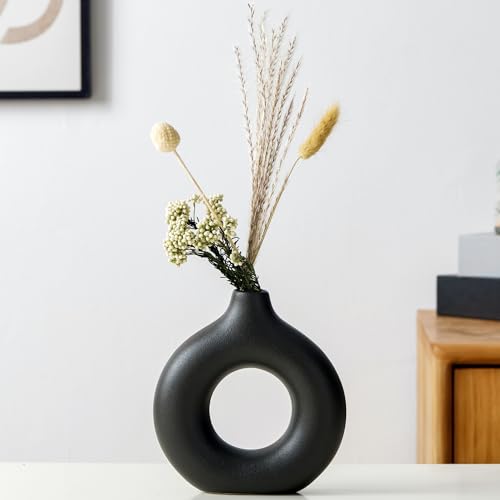 Modern Donut-Shaped Decorative Vases, Handmade Minimalist Boho ins Style, Modern Vase for Home Decor for Wedding Dinner Table Party Living Room Office Bedroom (Black, Small) - color: Black, size: Small