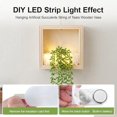 2 Pack Fake Plants Hanging, Artificial Succulents Plants in Square Wooden Frame with Glow Accents, Boho Wall Decor for Office Living Room Bathroom Bedroom Kitchen Indoor Outdoor, Natural Wood - color: Natural Wood