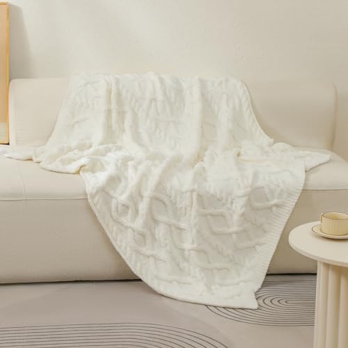 bearberry Plush Fleece Blanket Ultra Cozy & Warm Cable Knit - Machine Washable Throw for Living Room, Bedroom, Office | Lightweight Fuzzy Blanket for Adults, Kids, Pets (Cream, 50”x60”) - color: Cable Knit Cream, size: Throw(50″x60″)