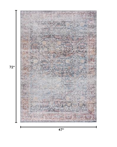 Bloom Rugs Caria Washable Non-Slip 4x6 Rug - Ocean Blue/Brick Traditional Area Rug for Living Room, Bedroom, Dining Room, and Kitchen - Exact Size: 4' x 6' - color: Ocean Blue / Brick, size: 4' x 6' (Rectangular)