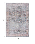 Bloom Rugs Caria Washable Non-Slip 4x6 Rug - Ocean Blue/Brick Traditional Area Rug for Living Room, Bedroom, Dining Room, and Kitchen - Exact Size: 4' x 6' - color: Ocean Blue / Brick, size: 4' x 6' (Rectangular)