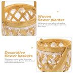 TOYANDONA Woven Flower Display Basket with Handle, Handcrafted Hollow Round Wood Strip Planter for Indoor Plant Pots and Decorative Storage in Pastoral Style