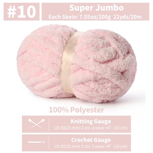 10 Pack Jumbo Chenille Yarn for Crocheting, #10 Super Bulky Baby Soft Yarn for Hand Knitting, 220 yds /70.5 oz Fluffy Chunky Knit Throw Blanket Yarn (Pink) - color: Pink