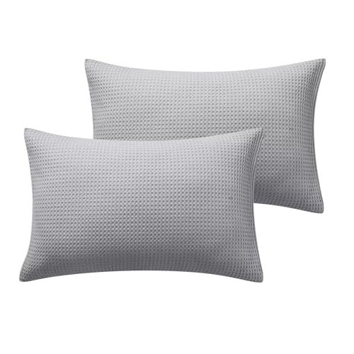 Shunjie.Home 100% Cotton Waffle Weave Pillow Shams Set of 2, 600TC Solid Reverse Side, Envelope Closure, Skin-Friendly & Durable Decorative Pillow Covers for Bed, Gray, King Size 20"x36" - color: Gray, size: 36" x 20" (Pack of 2)