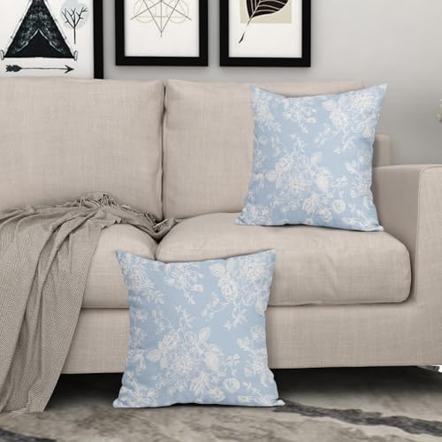 Kawani Vintage Floral Pillow Covers 18x18 Inch Set of 2 Baby Blue Floral Outdoor Decorative Throw Pillows Chinoiserie Flower Pillowcases Rustic Farmhouse Cushion Covers for Couch Home Decor - color: Baby Blue Floral, size: 18" x 18" (Pack of 2)