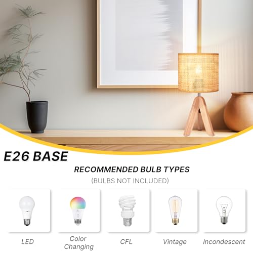 Hamilyeah Tripod Lamps for Night Stands Set of 2, Boho Bedside Lamps with Wicker Shade, Woven Table Lamps for Living Room with On/Off Switch, Wood Desk Lamps for Bedroom - color: Wood Wicker 2 PACK