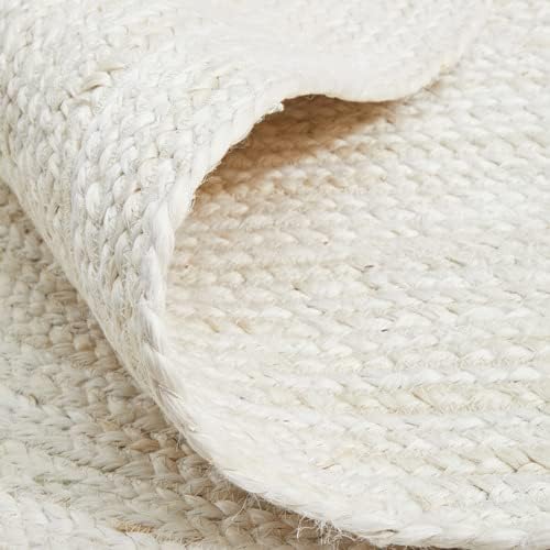 100% Jute Area Rug 10 Feet- Braided Design Hand Woven Off-White Natural Fibers Carpet - Home Decor for Living Room Hallways (10' Round, Off-White)
