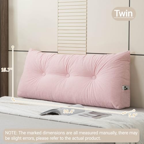 Headboard Pillow Wedge Pillow Headboard Dorm Headboard Twin XL Long Back Pillow for Bed Sitting up Sleeping Bolster Pillow for Mattress Gap Filler - color: Pink