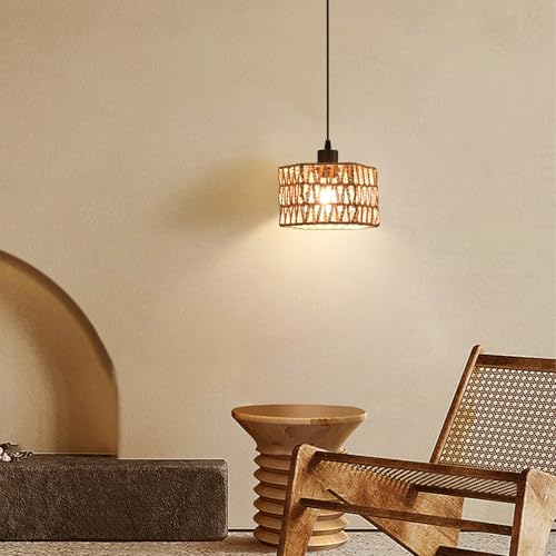 Woven Pendant Light Boho Chandelier, Rattan Pendant Lights Kitchen Island, Farmhouse Pendant Lighting with Hand Woven Wicker Shade, Boho Chandelier Light Fixtures Ceiling Hanging Light - color: Hexagon 3 Packs