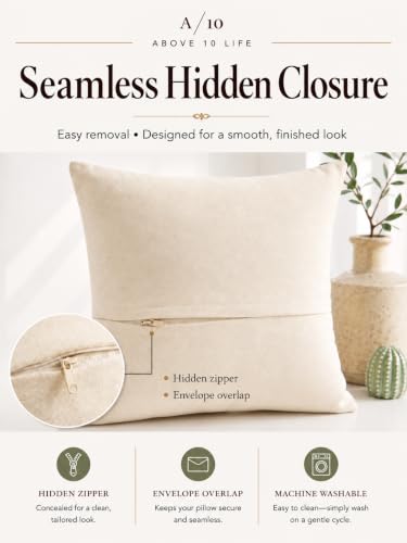 Coastal Growth Decorative Throw Pillow Cover | Tufted Botanical Design | Handmade Artisan Accent Pillow | Neutral Cream & Black Modern Organic Home Decor | 16in x16 in | Obsidian Reed