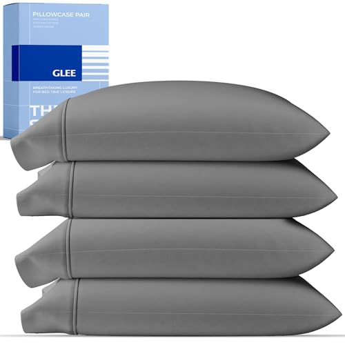 THREAD SPREAD 100% Cotton Pillow Cases Queen Size Set of 4 - Luxury 400 Thread Count Queen Pillow Cases (Pack of 2, Dark Grey), Soft Cooling Hotel Cotton Pillowcases, Fits Standard Pillows - color: Dark Grey, size: Queen - Pack of 4