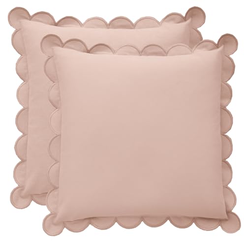 BEBE BASK Scalloped Pillow Cover - Set of 2-18 x 18 Inch - Scallop Pillow Cover - Pink Scalloped Pillows - Scallop Pillows - 100% Cotton - Grandmillennial Style (Peach Pink/Peach) - color: Peach Pink/Peach