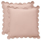 BEBE BASK Scalloped Pillow Cover - Set of 2-18 x 18 Inch - Scallop Pillow Cover - Pink Scalloped Pillows - Scallop Pillows - 100% Cotton - Grandmillennial Style (Peach Pink/Peach) - color: Peach Pink/Peach