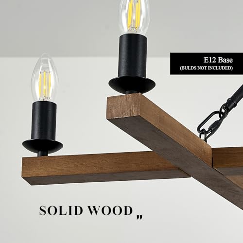 Rustic Oak Wooden Square Chandelier 10-Light L53'' Farmhouse Unique Rectangular Candle Chandelier Long Ceiling Pendant Lighting for High Ceiling Living Dining Room Foyer Kitchen Island, E12 - color: Golden Oak, size: 53 inches