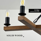 Rustic Oak Wooden Square Chandelier 10-Light L53'' Farmhouse Unique Rectangular Candle Chandelier Long Ceiling Pendant Lighting for High Ceiling Living Dining Room Foyer Kitchen Island, E12 - color: Golden Oak, size: 53 inches