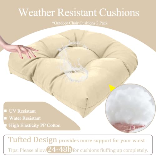 MTMR Outdoor Chair Cushions Set of 2, 19x19 Waterproof Wicker Seat Cushions for Patio Furniture, Thick Tufted Outdoor Replacement Furniture Pad for Porch Lawn Wicker Desk Dining Rocking Chair, Cream - color: Cream