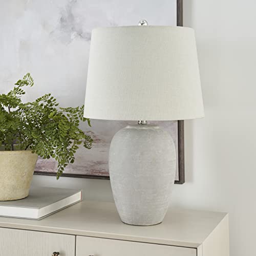 Nourison Home 23" Vintage Gray Ceramic Table Lamp with Light Gray Linen Shade, Traditional Bedside Accent Lamp, Nightstand Lamp for Bedroom, Living Room - color: Vintage Grey, size: 1 Lamp - Drum Shade
