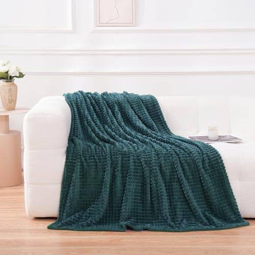 Puncuntex Flannel Fleece Throw Blanket Dusty Blue 50"×60",Super Soft Plush Cozy Blanket with Square Grid Design Luxury for Couch Sofa Chair - color: Dusty Blue, size: 50"×60"