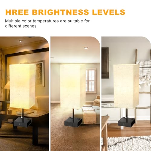 YIDPU Table Lamp for Bedroom with USB,Bedside Lamp with USB C+A Charging Ports,Adjustable 3color LED Light for Home Decor/Nightstand/Office,Included Bulb and Fabric Lamp Shade (Linen White, 1PCS) - color: Linen White, size: 1PCS