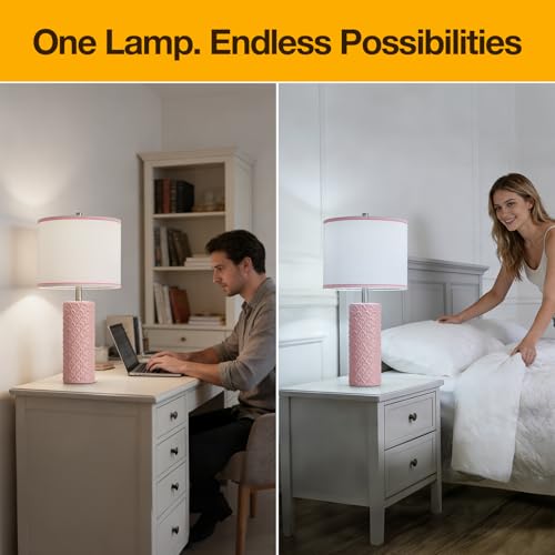 27" Farmhouse Bedside Table Lamp Set of 2, Pink Modern Ceramic Lamps for Living Room, 3 Color Temperature Rustic Table Lamps for Bedroom, Night Stands, Dorm,Office, Home Décor (Bulb Included - color: Pink, size: 27"