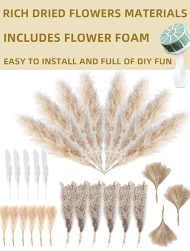 Fluffy Boho Wall Decor - DIY Pampas Grass Kits,Need to Assemble,Decorative Pampas Cloud,Mirror Decorative,for Entryway Bedroom Living Room Bathroom House Warming Gifts New Home Essential - size: Large