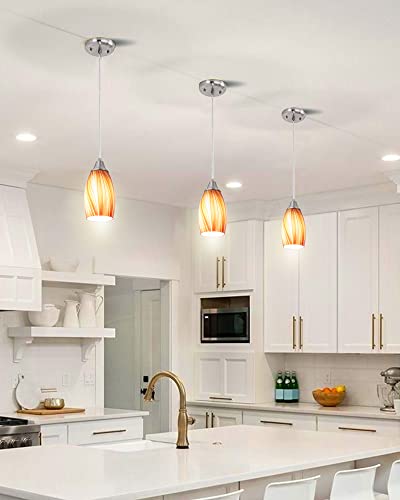 karyfine Art Glass Mini Pendant Lights for Kithen Island Blown Glass Pendant Lighting Shade with Brushed Nickel Finish 3Pack Hanging Pendant Light Kitchen Counter,Dining/Living Room Red Orange - color: Mixed Red Orange and Yellow -3Packs