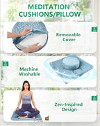 Hihealer Meditation Cushion Set Large Velvet Floor Pillow & Traditional Tibetan Yoga Bolster for Adults Zafu Meditation Mat with Buckwheat Filling - color: Blue