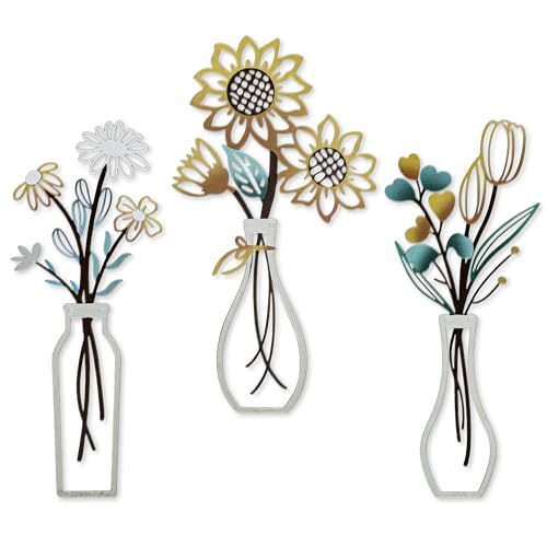 Mcdagogn 3 Pieces Metal Flowers Wall Arts - Rustic Farmhouse Wall Decor, Minimalist Beige Flower Wall Decor for Living room Bathroom Bedroom Laundry Room Kitchen Office - Housewarming Gifts - color: Beige-Gold