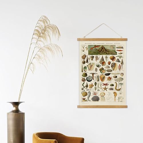 ABoby Vintage Hanging Posters, Decorative Crustaces Wall Art Prints, Printed on Linen with Wood Frames, Ready to Hang - color: Crustaces