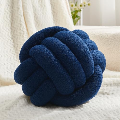 Petrella Navy Blue Knot Pillow Ball, Handmade Soft Lambswool Round Throw Pillow for Chair, Couch and Modern Room Decor, Small Decorative Pillows, Knotted Accent Cushion, 8 Inch - color: Navy, size: 8inch
