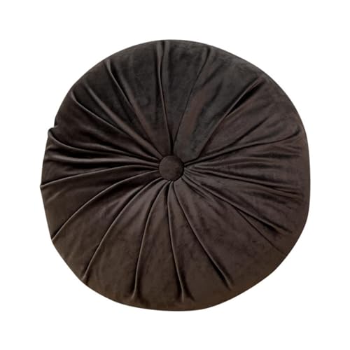 Round Throw Pillow, 13.7” Round Floor Pillow Pumpkin Pleated Round Pillow Cushion for Couch Dutch Velvet Decorative Throw Pillow for Sofa Chair Bed Living Room, Coffee - color: Coffee