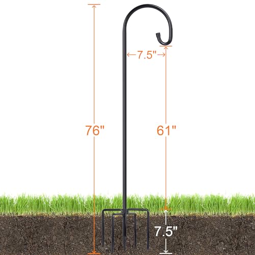 Ottsuls Bird Feeder Pole, 76 INCH Heavy Duty Shepherds Hooks for Outdoor with 5 Prong Base, Adjustable Stand Hanger for Garden Plant, Hummingbird Feeder, Lantern, Hanging Wedding Decor (1 Pack) - size: 76 INCH, style: B-1 Pack