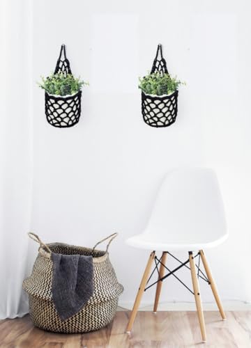 2PK Wall Planters for Indoor Plants, Macrame Plant Hanger | Plant Hanger, Hanging Planter (2PK, up to 6 inch Pot) - color: Black X 2pc