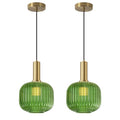 BOKT Mid Century Green Glass Pendant Lights 2-Light Mini Globe Ceiling Pendant Light Ribbed Glass Pendant Light Gold Finish Hanging Light Fixture for Kitchen Island Foyer - color: Green-2 Pack