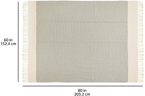 Amazon Aware Woven Cotton Throw Chevron Block Blanket - 60 x 80-Inch , Natural/Balsam Green
