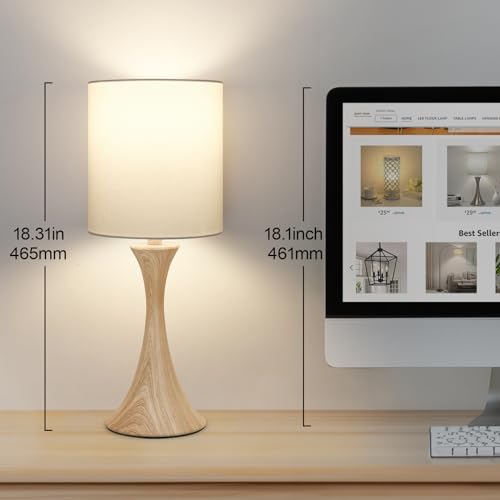 Bedside Touch Lamp, 3 Way Dimmable Touch Control Table Lamp, Wood Grain Farmhouse Table Lamp, Modern Nightstand Lamp with White Shade for Bedroom, Dorm, Office, 3000K LED Bulb Included - color: Wood Grain Base with White Shade
