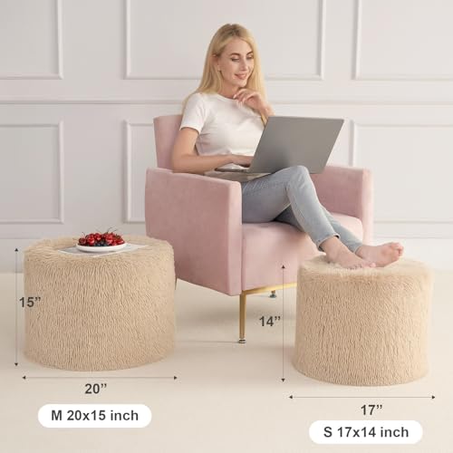 Hansleep Round Stuffed Pouf Ottoman 17 x 14, Foam Filled Faux Fur Ottoman Foot Rest for Chair with Washable Cover, Foot Stools Under Desk for Living Room & Bedroom, Brown - color: Brown, size: 17"D x 17"W x 14"H