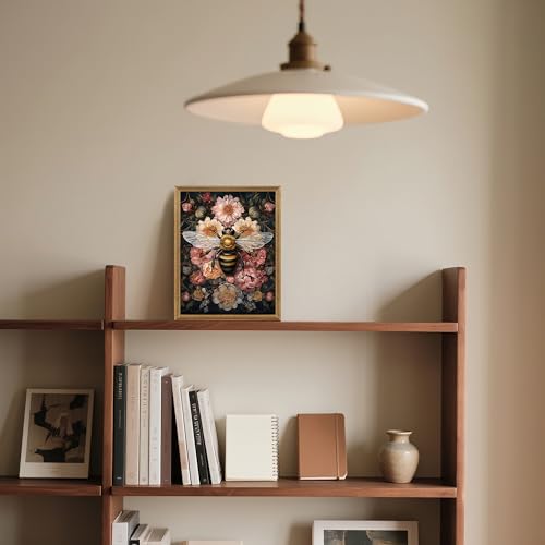 ICHZUMW Dark Cottagecore Room Decor, William Morris Bee Floral Print, Boho Witchy Mystical Home Decor, Goblincore Botanical Wall Art, Dark Academia Canvas for Bathroom Bedroom, 8x10in - color: Bee, size: 10"L x 8"W