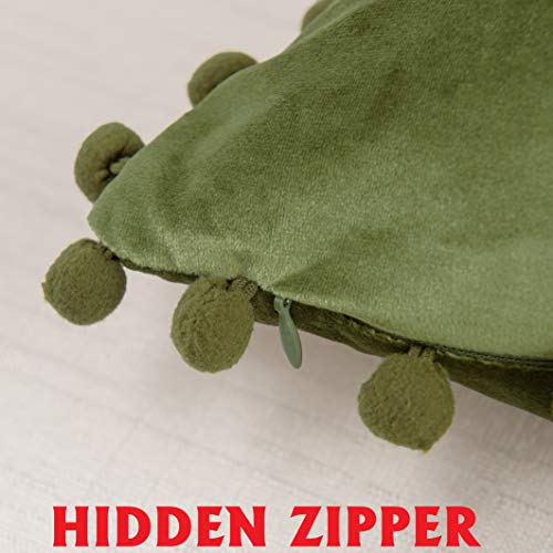 Elegant Comfort POM-POMS Fringe Velvet Cushion Covers Set of 2, Velvet Soft Solid Decorative Square Throw Pillow Covers Set Cushion Case for Couch Bed, Livingroom 18 x 18 Inch (45 x 45 cm), Sage/Green - color: Sage/Green, size: 18" x 18" (Pack of 2)
