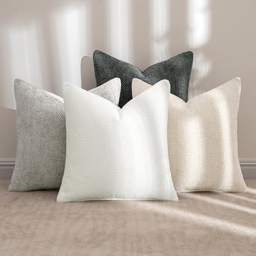 MIULEE Pack of 4 Couch Throw Pillow Covers 18x18 Inch Gray Soft Decorative Chenille Pillow Covers Farmhouse Accent Cushion Covers for Boho Home Decor Sofa Bedroom Living Room - color: Gray, size: 18" x 18" (Pack of 4)