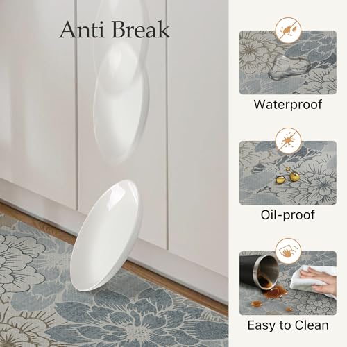 GENIMO Kitchen Mats for Floor, Kitchen Rugs Non Slip Washable Sets of 2, Waterproof Cushioned Anti Fatigue Mat, Floral Runner Rug for Laundry, Sink, Office, Home, 17.3"x47"+17.3"x30", LightBlue - color: Light Blue, size: 17.3"x47"+17.3"x30"