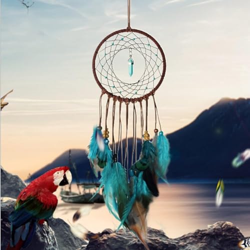 MEXIDAWN DIY Feather Dream Catcher Kits Turquoise Wall Hanging Boho Decor Handmade Dream Catcher for Adults，Round - style: Round*1