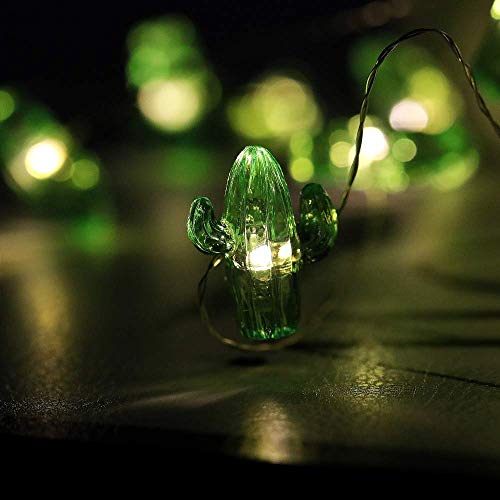 Starryfill Tropical Themed Small Cactus USB-Plugin String Lights 0.8"(H) 40 LED with Remote Control and Timer On 13.85ft Copper Wire Warm White Waterproof Warm White for Decorations - color: Cactus USB