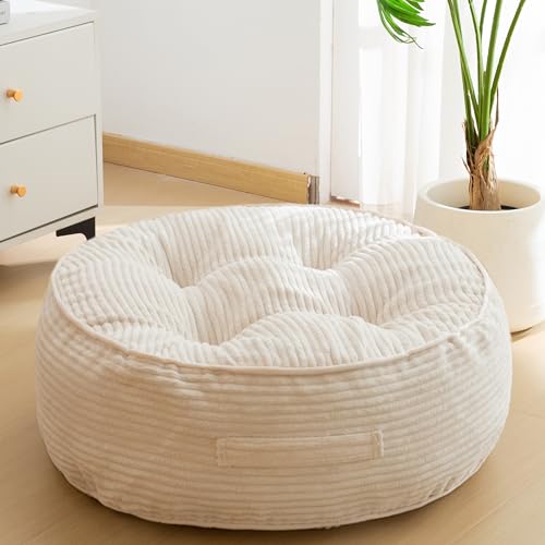 HIGOGOGO 8" Extra Thick Floor Pillow Cushion for Adults, Meditation Cushion Pillow, Large Round Floor Sitting, Tufted Corduroy Cover, for Tatami Living Room or Yoga, 22x22 Inch, Beige - color: Round Beige, size: 8" Thick(Pack of 1)